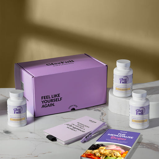 A hand holding a golden supplement capsule against a light gray background. Pink and purple headline text reads 'Cools Hot Flashes. Triggers Deep REM Sleep. Wakes You Up Refreshed & Energized.' A purple circular badge reads 'How to Use: Take just 2 capsules 30 minutes before bed to fall asleep faster and enjoy deeper, uninterrupted sleep.'