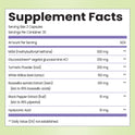 Supplement Facts for Meno Joint Relief. Serving size 2 capsules, 30 per container. Contains MSM (300 mg), GlucosaGreen vegetal glucosamine HCl (200 mg), Turmeric Powder (200 mg), White Willow Bark Extract (150 mg), Boswellia serrata Extract (100 mg), Black Pepper Extract (10 mg), and Hyaluronic Acid (10 mg).
