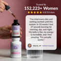 GleeFull review banner on burgundy: 'Trusted By 152,223+ Women, 4.8/5.0 stars'. Quote from Diane R., 49: tried every diet without success until this system, lost 27 pounds in 10 weeks burning fat morning, day and night, belly flat and energy incredible. Meno Morning Fat Burner and Over 30 Hormone Support bottles shown.
